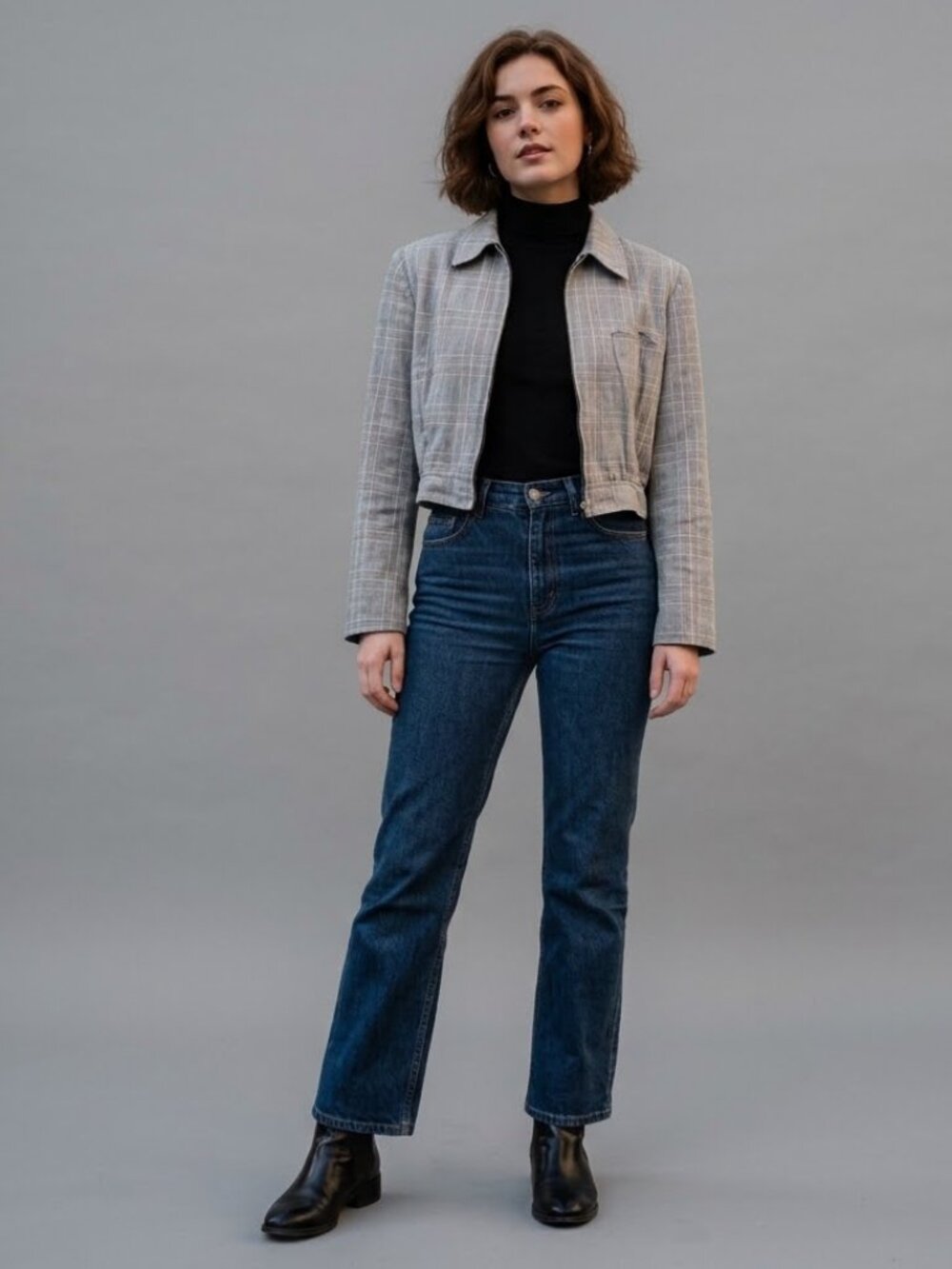Vintage Sisley Cropped Plaid Women’s Jacket XS